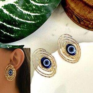 2/$30🌵 Gold Swirl Evil Eye Earrings Oval Luck Protection Boho Gift Jewelry NEW